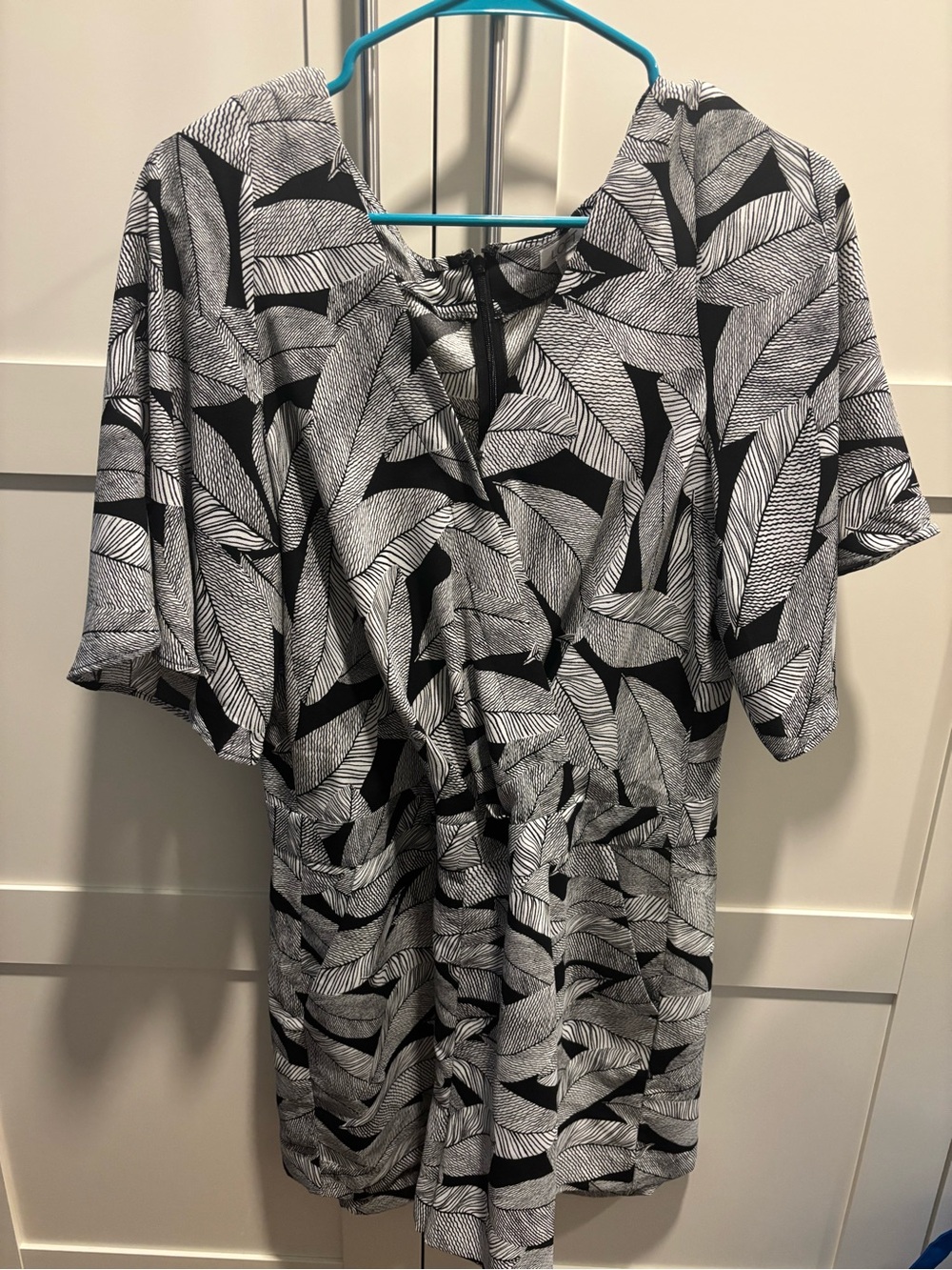 LOFT Black and White Printed Short-Sleeve Jumpsuit